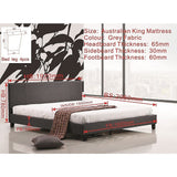 King Linen Fabric Bed Frame Grey - Close-Up Angle