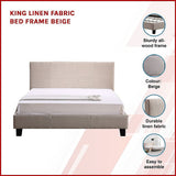 King Linen Fabric Bed Frame Beige - Side View