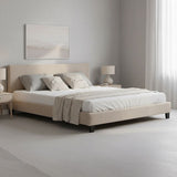 King Linen Fabric Bed Frame Beige - Close-Up Angle