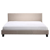 King Linen Fabric Bed Frame Beige - Low Angle