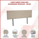 Linen Fabric King Bed Headboard Bedhead - Beige - Side View