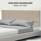 Linen Fabric King Bed Headboard Bedhead - Beige - 45-Degree Angle