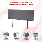 Linen Fabric Double Bed Headboard Bedhead - Grey - Side View