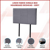 Linen Fabric Single Bed Headboard Bedhead - Grey - Side View