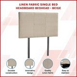 Linen Fabric Single Bed Headboard Bedhead - Beige - Side View