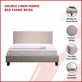 Double Linen Fabric Bed Frame Beige - Side View