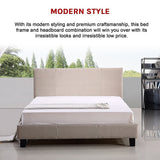 Double Linen Fabric Bed Frame Beige - Extra Image