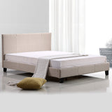 Queen Linen Fabric Bed Frame Beige - Front View