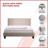 Queen Linen Fabric Bed Frame Beige - Side View