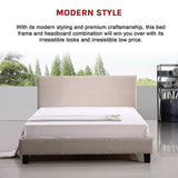 Queen Linen Fabric Bed Frame Beige - Close-Up Angle