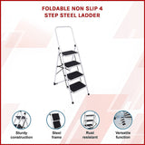 Foldable Non Slip 4 Step Steel Ladder - Front View