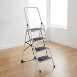 Foldable Non Slip 4 Step Steel Ladder - Front View