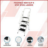 Foldable Non Slip 4 Step Steel Ladder - Side View