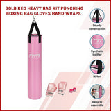 70lb Red Heavy Bag Kit Punching Boxing Bag Gloves Hand Wraps - Side View
