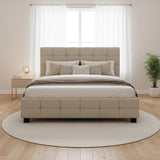 Linen Fabric Double Deluxe Bed Frame Beige - 45-Degree Angle