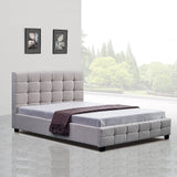 Linen Fabric Double Deluxe Bed Frame Beige - Front View