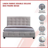 Linen Fabric Double Deluxe Bed Frame Beige - Side View