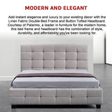 Linen Fabric Double Deluxe Bed Frame Beige - Rear View