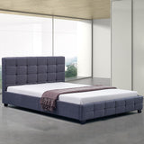 Linen Fabric Double Deluxe Bed Frame Grey - Front View