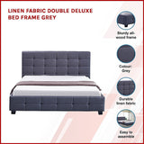 Linen Fabric Double Deluxe Bed Frame Grey - Front View