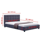 Linen Fabric Double Deluxe Bed Frame Grey - Rear View