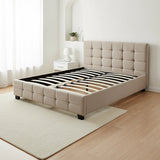 Linen Fabric Queen Deluxe Bed Frame Beige - Front View