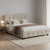Linen Fabric Queen Deluxe Bed Frame Beige - 45-Degree Angle