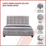 Linen Fabric Queen Deluxe Bed Frame Beige