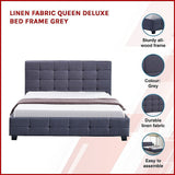 Linen Fabric Queen Deluxe Bed Frame Grey - Side View