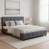 Linen Fabric Queen Deluxe Bed Frame Grey - 45-Degree Angle
