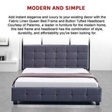 Linen Fabric Queen Deluxe Bed Frame Grey - Low Angle