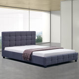 Linen Fabric Queen Deluxe Bed Frame Grey - Front View