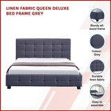 Linen Fabric Queen Deluxe Bed Frame Grey - Side View