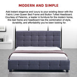 Linen Fabric Queen Deluxe Bed Frame Grey - Rear View