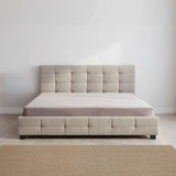 Linen Fabric King Deluxe Bed Frame Beige - 45-Degree Angle