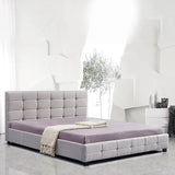 Linen Fabric King Deluxe Bed Frame Beige - Front View