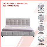 Linen Fabric King Deluxe Bed Frame Beige - Side View