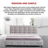 Linen Fabric King Deluxe Bed Frame Beige - Rear View