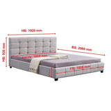 Linen Fabric King Deluxe Bed Frame Beige - Close-Up Angle