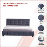 Linen Fabric King Deluxe Bed Frame Grey - Side View