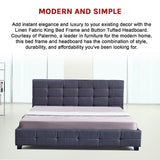 Linen Fabric King Deluxe Bed Frame Grey - Close-Up Angle