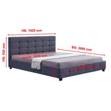 Linen Fabric King Deluxe Bed Frame Grey - Low Angle