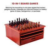 10 in 1 Wooden Chess Board Games Slide Out Checkers House Unit Set - Extra Image