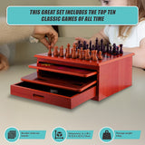 10 in 1 Wooden Chess Board Games Slide Out Checkers House Unit Set