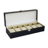 6 Slot Mens Watch Display Case Box Black PU Leather