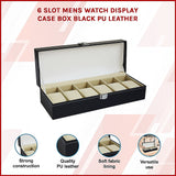 6 Slot Mens Watch Display Case Box Black PU Leather - Side View