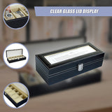 6 Slot Mens Watch Display Case Box Black PU Leather - Close-Up Angle