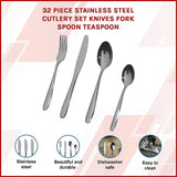 32 Piece Stainless Steel Cutlery Set Knives Fork Spoon Teaspoon - Side View