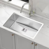 810x505mm Handmade 1.5mm Stainless Steel Undermount / Topmount Kitchen Sink with Square Waste - Front View