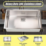 810x505mm Handmade 1.5mm Stainless Steel Undermount / Topmount Kitchen Sink with Square Waste - Rear View